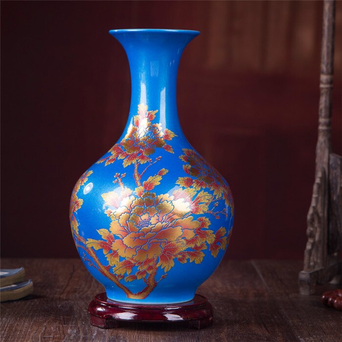 Chinese Style Vase Jingdezhen Yellow Crystal Glaze Flower Vase Home Decor Handmade Shining Famille Rose Vases: J