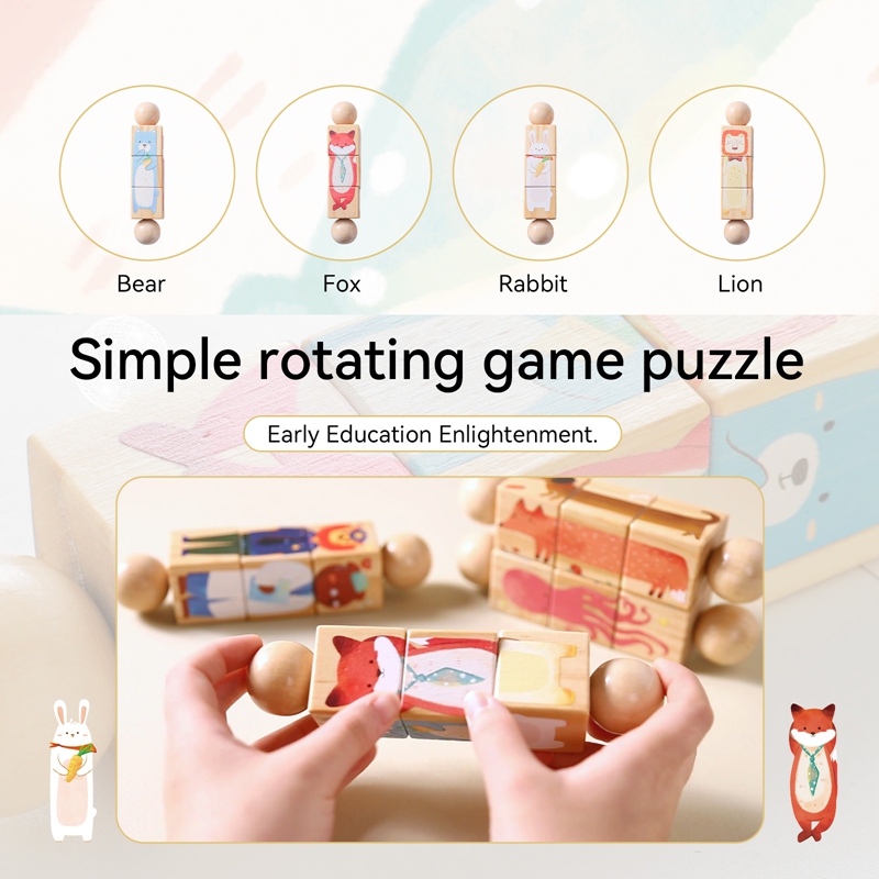 1pc Baby Wooden Rattle Toys Rotating Animal Matching Newborn Soothing Toy 0 12 Months Rotating Puzzle Montessori Toys for Babys