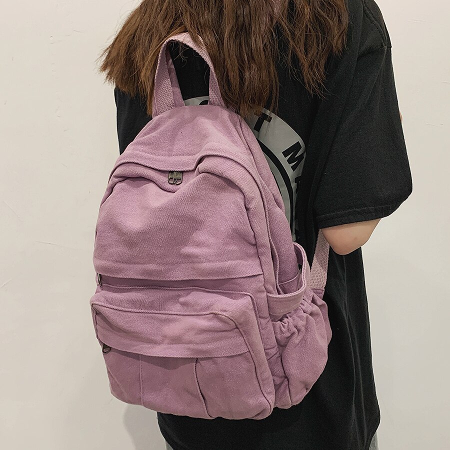 Vintage Casual Backpack Women Travel Bag High Capacity Solid Color Women's Backpack Student Zipper School Bag