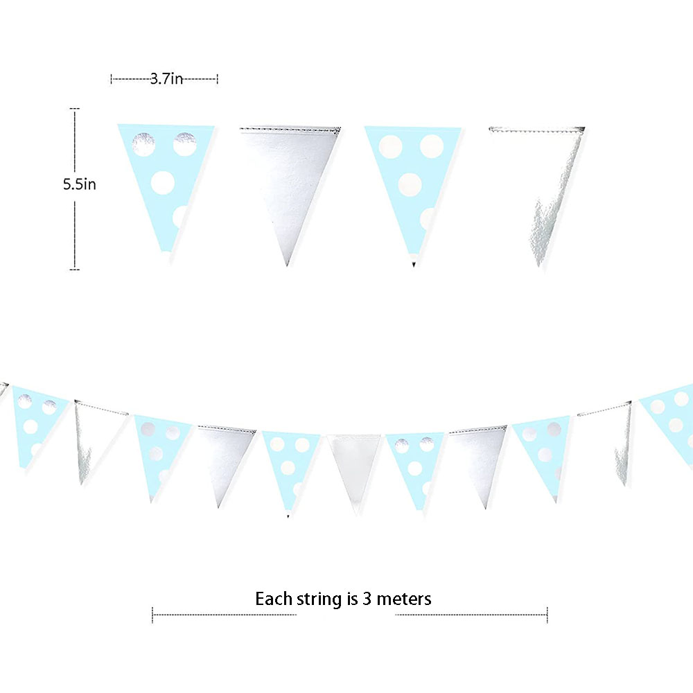 Pink Silver Girls Girls Birthday Banner Party Decoration Polka Dot Pennant Triangle Flags Garlands for Baby Shower Bridal Shower: Blue Silver