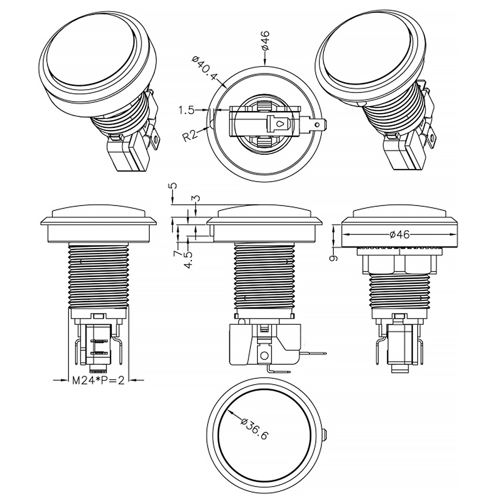 1 Stück 46 mm Druckknopf rund Momentanbeleuchtung beleuchtet LED Spiel Umschalter für Arkade Klaue Verkauf Maschine Flipper Teile