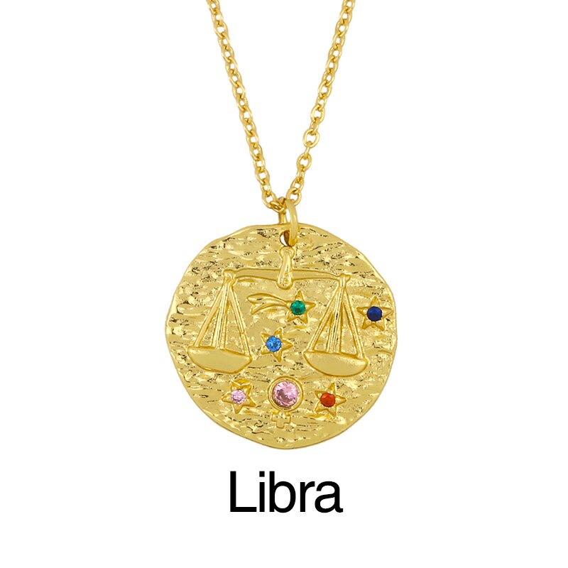 FLOLA Oro Catena Costellazione Zodiacale Collana Per Le Donne di Cristallo 12 Segno Zodiacale Collana Pendenti Con Gemme E Perle CZ Gioelleria Raffinata E Alla Moda del Regalo nker03: Libra