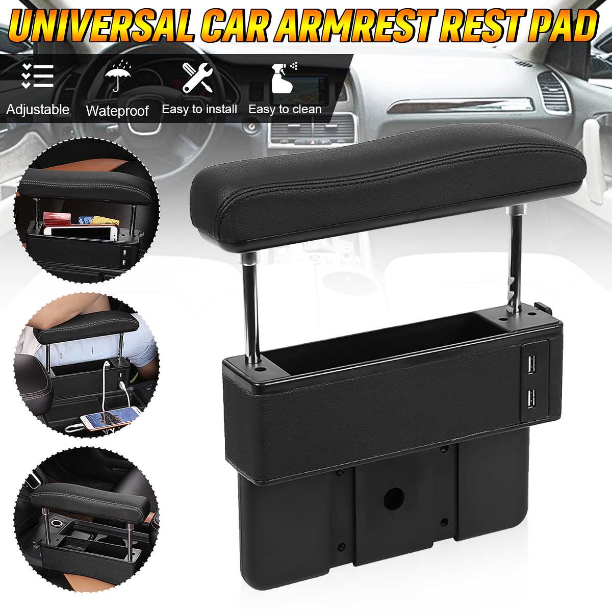 Universal Car Armrest Box Elbow Support Adjustable Center Console Handrest Rail Auto Seat Gap Organizer Arm Rest Box