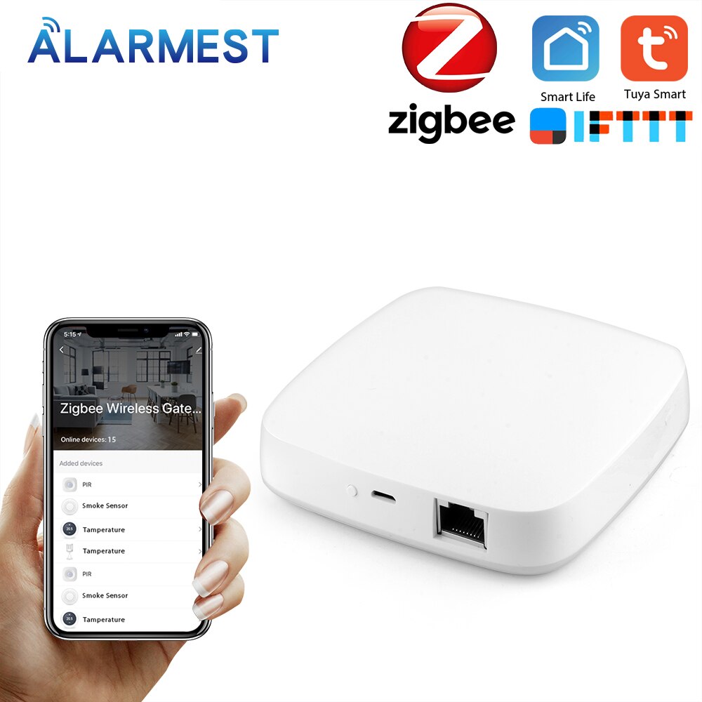 Alarmest tuya zigbee wired gateway hub smart home device support tilføj app gateway smart light control zigbee power af tuya