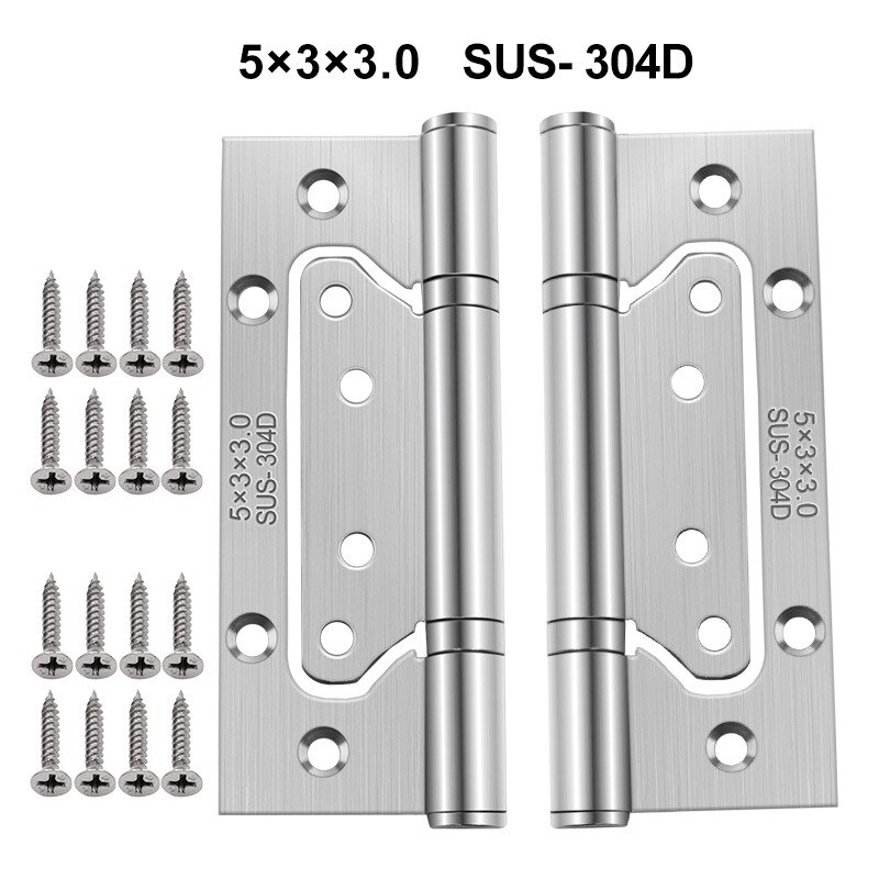 Slot-free Stainless Steel Hinge Thickened Door Hardware Silent Bearing 4 inch/5 inch flat hinge: Natual 5 Inch