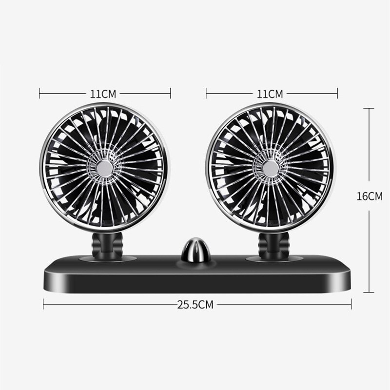 Car Mini Fan Double Head 180 Degree Rotating Adjustable Portable Cooling Cooler SUB