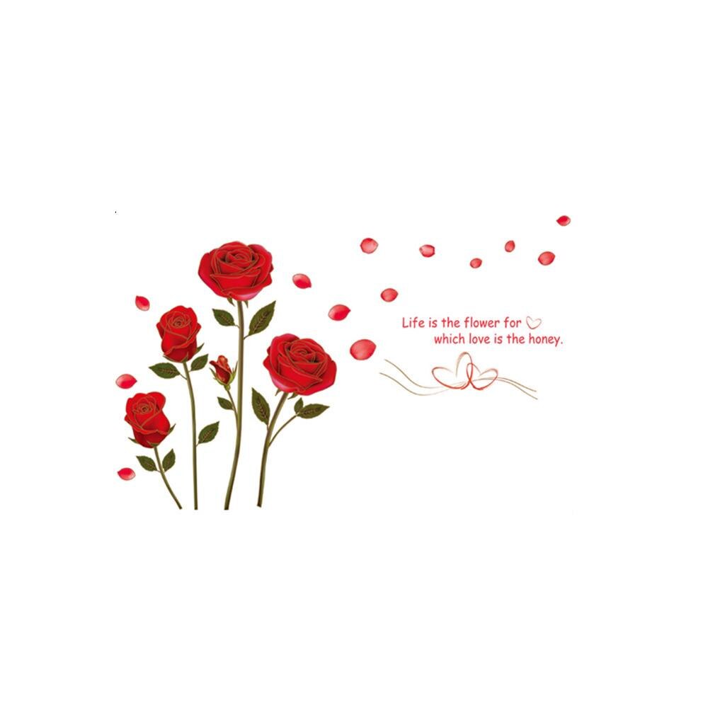 Autocollant Mural romantique rose rouge, pour chambre à coucher, salon, arrière-plan de canapé, décoration de la maison, stickers artistiques muraux à fleurs