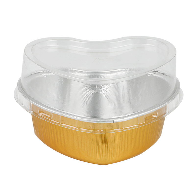 10Pcs Aluminum Foil Cake Pan Heart Shaped Cupcake Cup with Lids 3.4 Ounces Love Cake Cup Tin Foil Paper Cup Oven Cupcake Tool