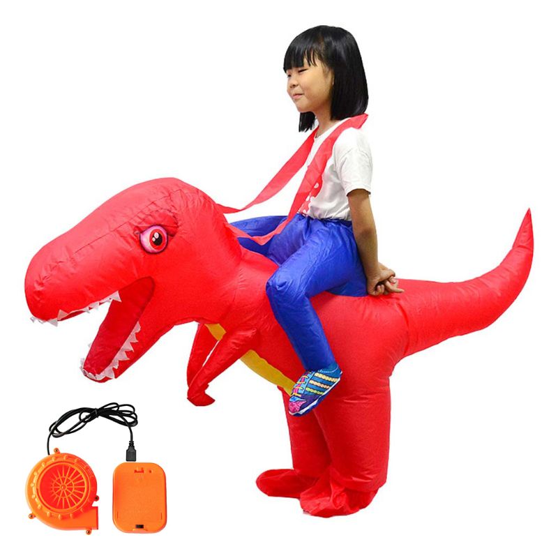 Inflatable Adults Children Riding Dinosaur Costume Masquerade Cosplay Wildlife Clothes Halloween Party Role Play Props: M / Red