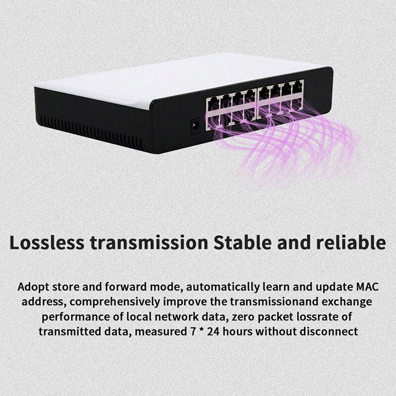 Commutateur Ethernet de bureau GLVISION GLS16 16 Ports, Ports RJ45 à négociation automatique 10/100Mbps, MDI/MDIX automatique