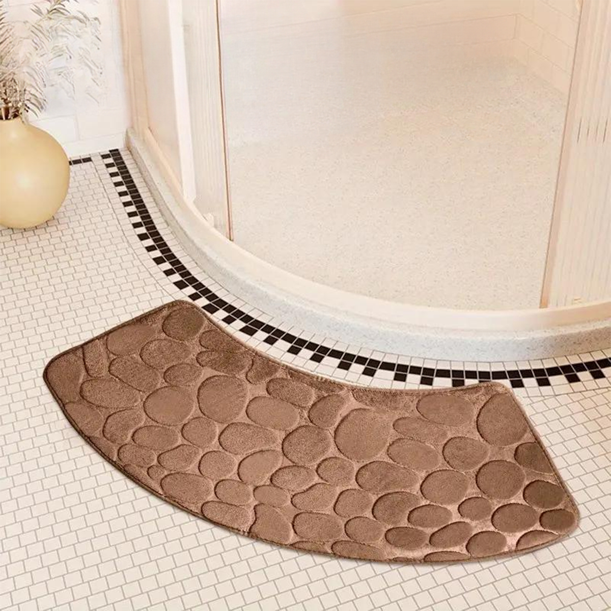 Curved bathroom mat thickened shower room absorbent door mat toilet bathroom non-slip mat dirt-resistant entrance mat: Chocolate