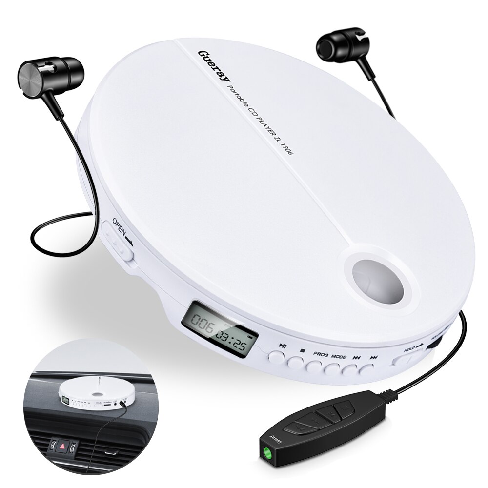 Sports Portable CD Player with Earphone HiFi Sound Compact Disc Player Reproductor CD Anti-Shock Car Audio Music Player White: Default Title