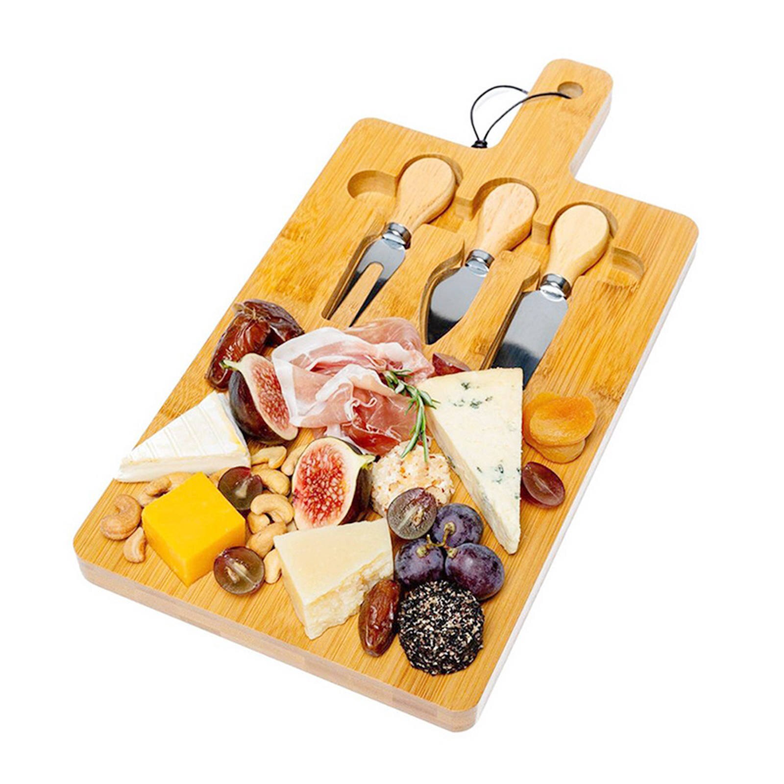 Kaas Board &amp; Mes Set Premium Bamboe Hout Board &amp; Slate Plaat