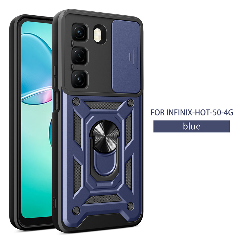 For Infinix 50 4G Case Shockproof Armor Slide Lens Protect Phone Case for Infinix Hot50 4G 6.78" Magnetic Holder Ring Cover: black