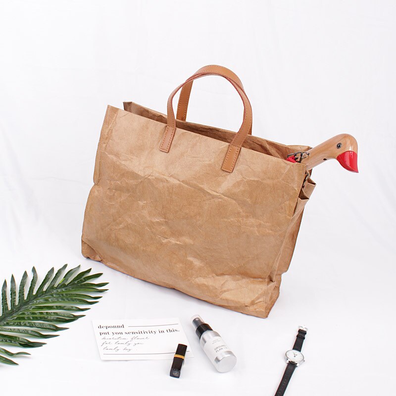 DuPont-Bolso de mano Vintage de gran capacidad para mujer, bandolera de papel Kraft, informal,: khaki