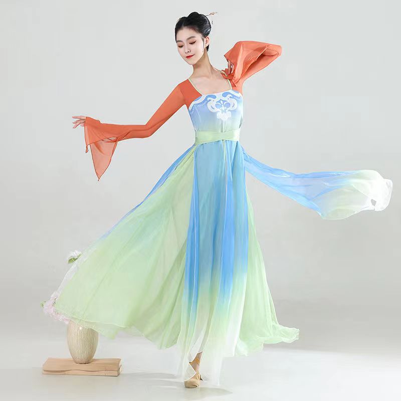 Vrouwen Klassieke Dans Kostuum Vloeiende Geleidelijke Pak Fee Praktijk Jurk Gaas Chinese Dans Optreden Podium Dagelijkse Danskleding