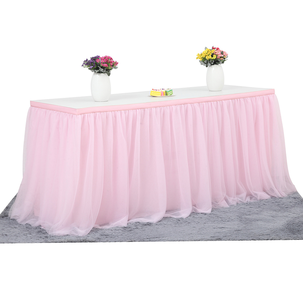 Tulle Tablecloth for Birthday Party Wedding Dinner Tableware Decoration 3 Tiers Table Skirt Home Textile Table Skirt: Pink  4.27mx0.77m