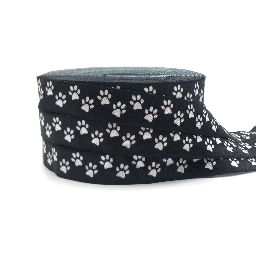 5Yard 16Mm Bear Paw Footprint Print Fold Over Elastic Band Sewing Tape Handmade Crafts Accessories Diy Baby Headband Hair Ties: P1280