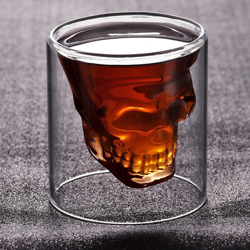 Bar Dubbele Glas Piraat Schedel Cup Transparant Glas Bier Schedel Whisky Cup 25/75/150/200Ml