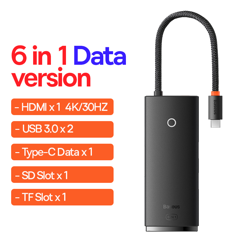 Baseus – HUB USB type-c vers HDMI, adaptateur USB 3.0, station d&#39;accueil 6 en 1 pour MacBook Pro Air: 6in1 Data Black