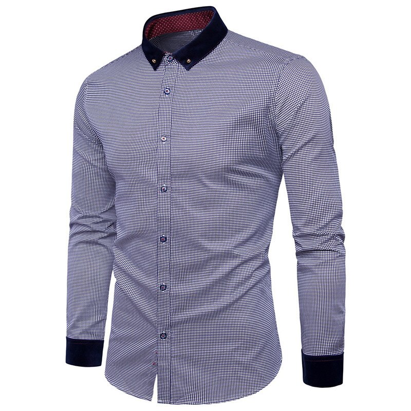 Complet petits pois imprimé chemises pour hommes M-2XL à manches longues jeune homme slim fit garçon vêtements