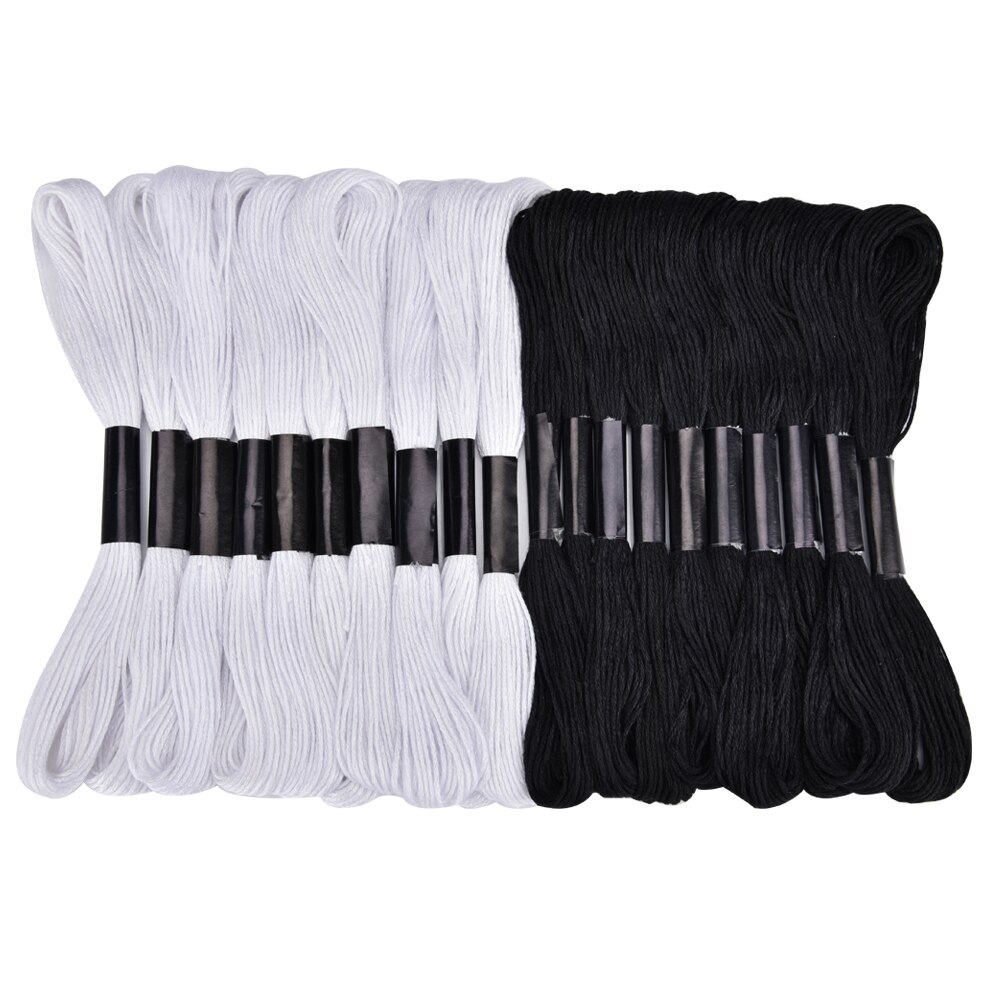 20 Uds. De madejas para bordado de hilo, punto de cruz blanco y negro, para coser a mano, accesorio de costura artesanal: Default Title