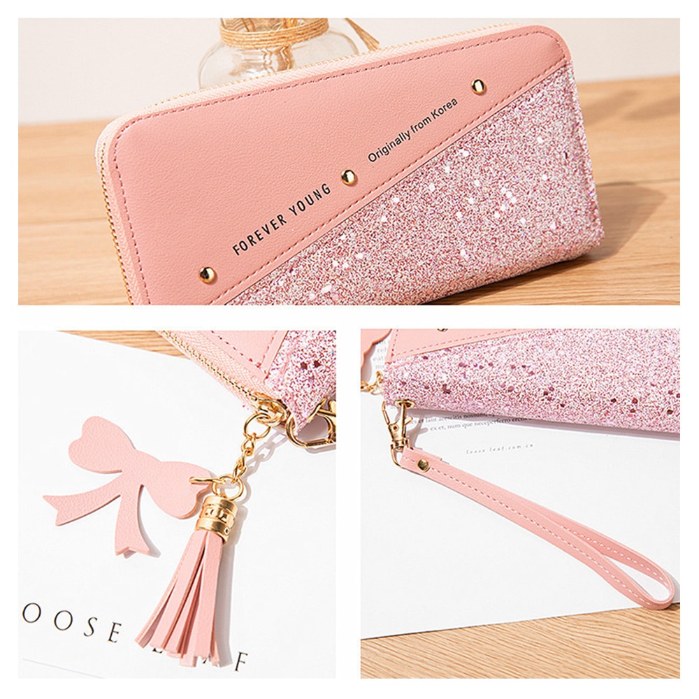 Sequined Patchwork Glitter Wallet for Women PU Leather Long Wallet Coin Purse Female Wallets Girls