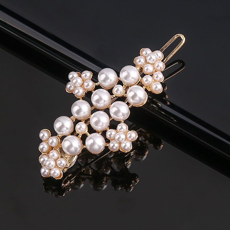 Horquilla de aleación geométrica de pentagrama de perlas de arco de para niña, Clip para el cabello minimalista, accesorios para el cabello con forma de corazón de diamante: Menta