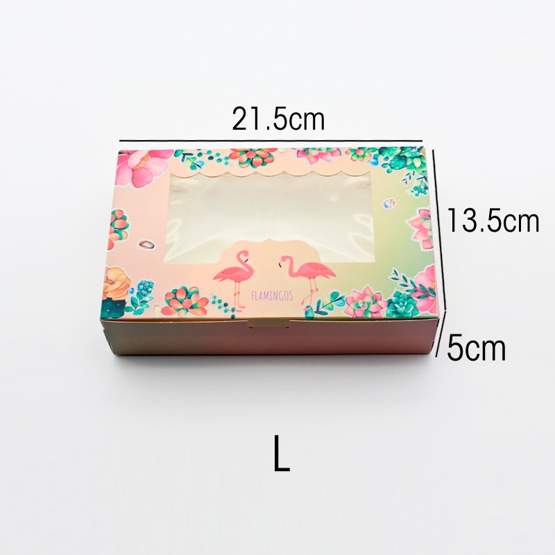10 stk emballagekasse med pvc-vindue flamingo lyserød dekorationsfest favorit papir display pakke boks kage kasser bryllup: L1