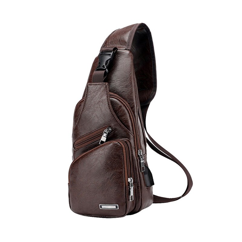 Mannen Schoudertas Sling Borst Pakken Canvas Usb Opladen Sport Crossbody Handtas Mannelijke Borst Zakken Riem Taille Packs: deep brown 4