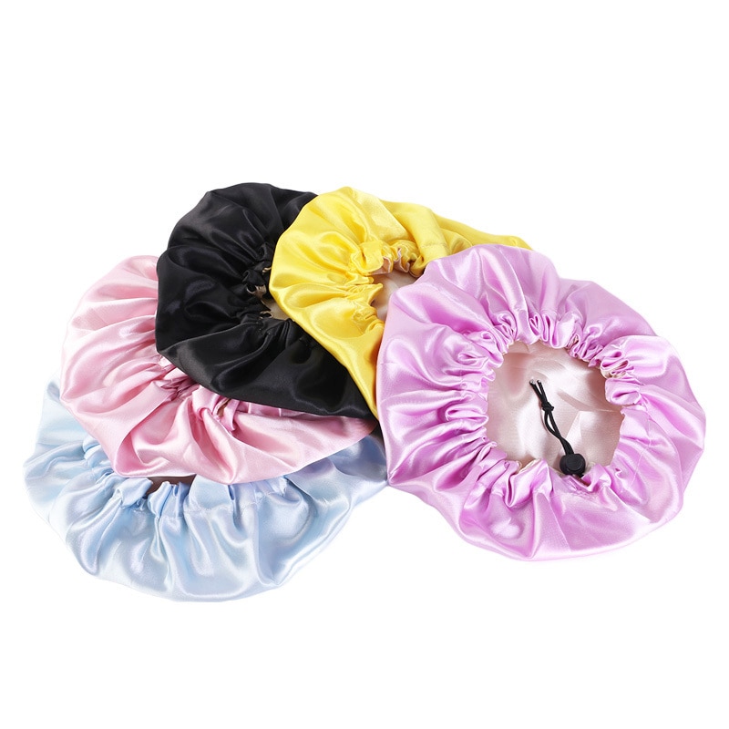 Adjustable Baby Hair Caps Silky Satin Bonnet Double Layer Sleep Cap Night Turban Children Solid Headwear Cute Hat Hair Wear