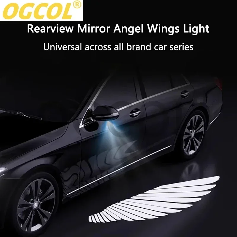 Asas de anjo do carro luz de boas-vindas dinâmica espelho retrovisor tapete luz led luz ambiente decorativa atmosfera luz 12v