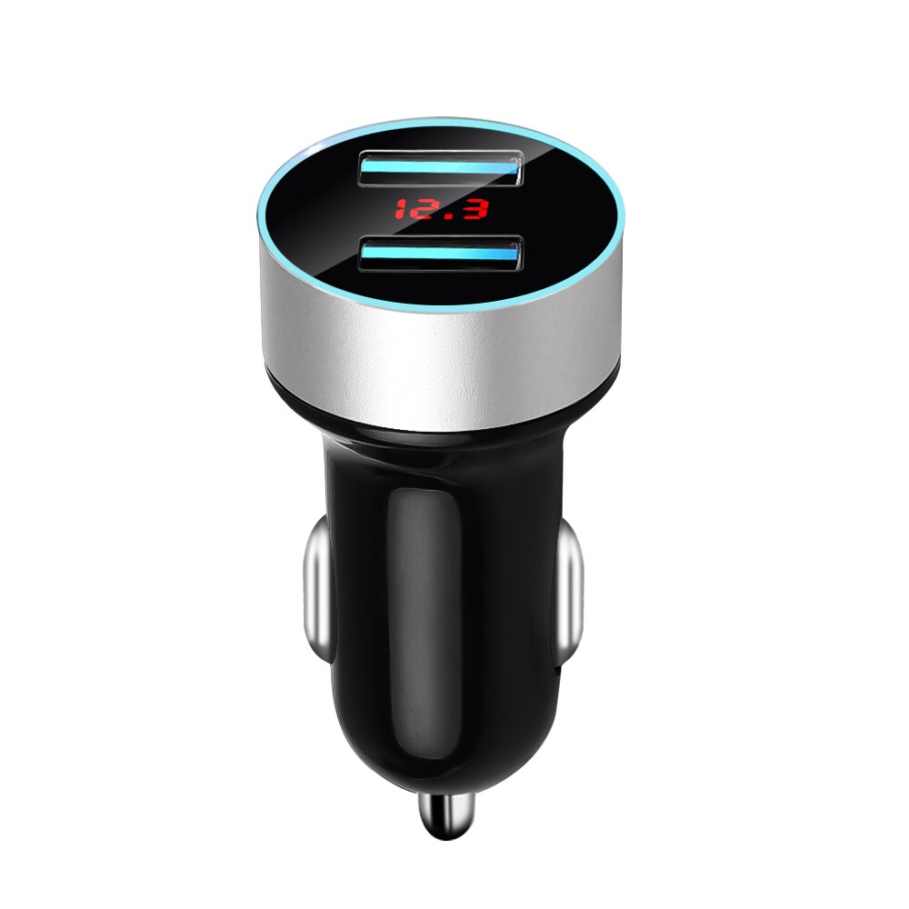 3.1A Dual USB Car Charger 2 Ports LCD Display 12-24V Car Cigarette Socket Lighter Car Phone Charger for iPhone 12 11 Pro Samsung: Silver