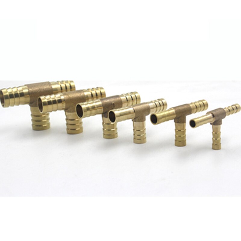 Mosiądz łącznik łącznik rurowy w kształcie litery T 3 sposób króciec robić węża 6 8 10 12 16mm miedzi złącze kolczaste wspólne woda powietrze olej łącznik