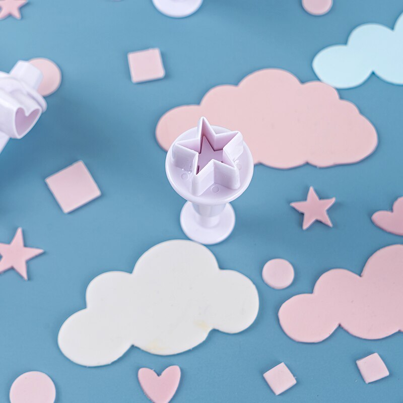 Polymer Clay Cloud Mold Heart Star Shape Printing Cutting Mold DIY Pottery Sculpture Geometric Figure Embossing Modeling Tools