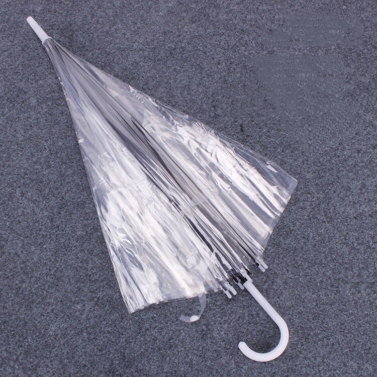 Clear Transparent Rain Umbrella PVC Rain Dome Wedding Party Umbrellas Adult Long Handle Straight Stick Small Umbrella for Kids: WHITE