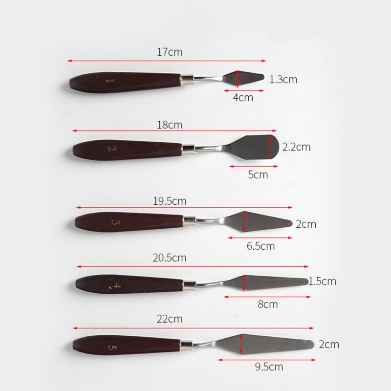 5 pcs Rvs Schilderij Palet Mes Met Plastic Handvat Acryl Gouache Palet Mes Voor Olie Canvas Schilderij Kunstenaar