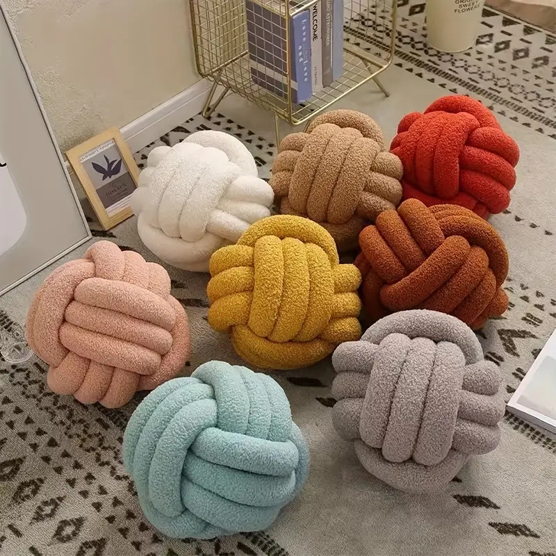 Oreiller de boule nouée indéformable, oreiller en peluche, tissé à la main, respectueux de l'environnement, décoration de la maison, lancer dans le dos