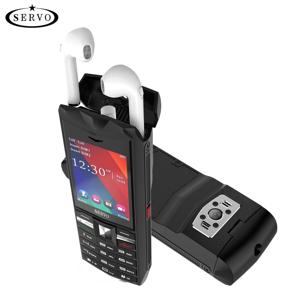 Original SERVO R26 2.4 "praktisch mit TWS 5,0 Bluetooth drahtlose kopfhörer 3000mAh Energie Bank GSM GPRS 2 SIM Karte Handys