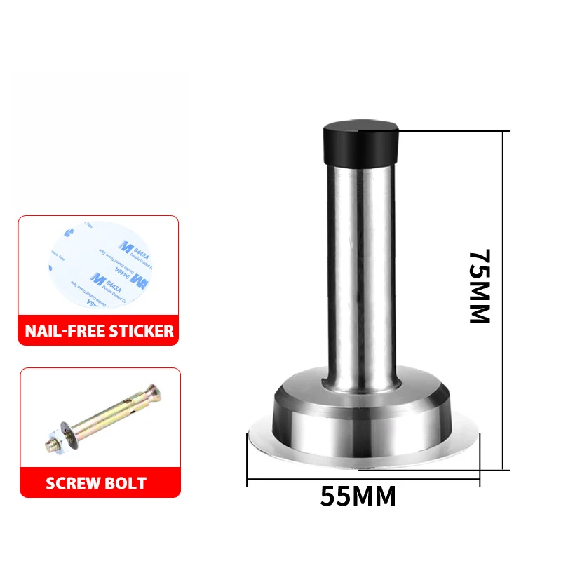 ZEXEF Edelstahl-Türstopper, Wandmontage, Türstopper, Gummihalter, Fang, Bodenbefestigung mit Schrauben, Heim-Hardware: Grau