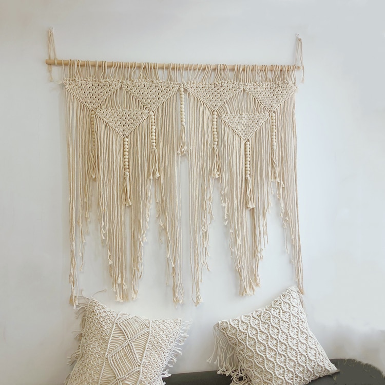 1 kpl iso makramee-seinävaate, boheemi geometrinen, käsintehty tupsukuvioinen kudottu seinävaate, boheemi, makuuhuone, olohuoneen sisustus