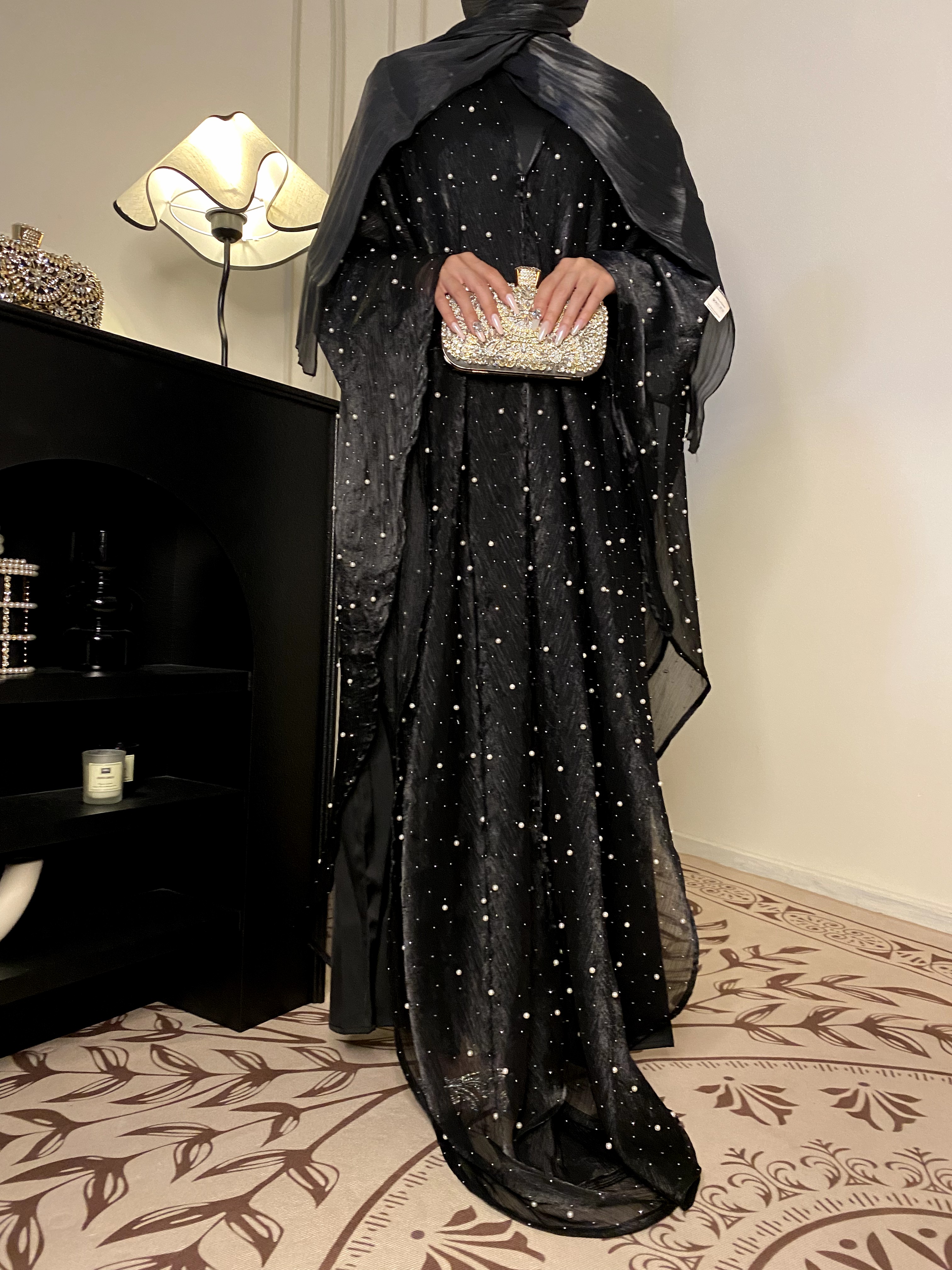 Rajat ylittävä naisten muslimivaatteet abaya yksinkertainen helmi tähtitaivas ulkohameen mekko viitta