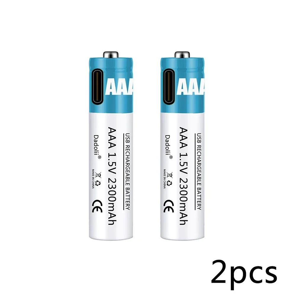 1.5V AAA Rechargeable Battery 2300mAh Rechargeable AAA Battery Lithium Polymer Battery Quick Charging by Type-C USB Cable: black