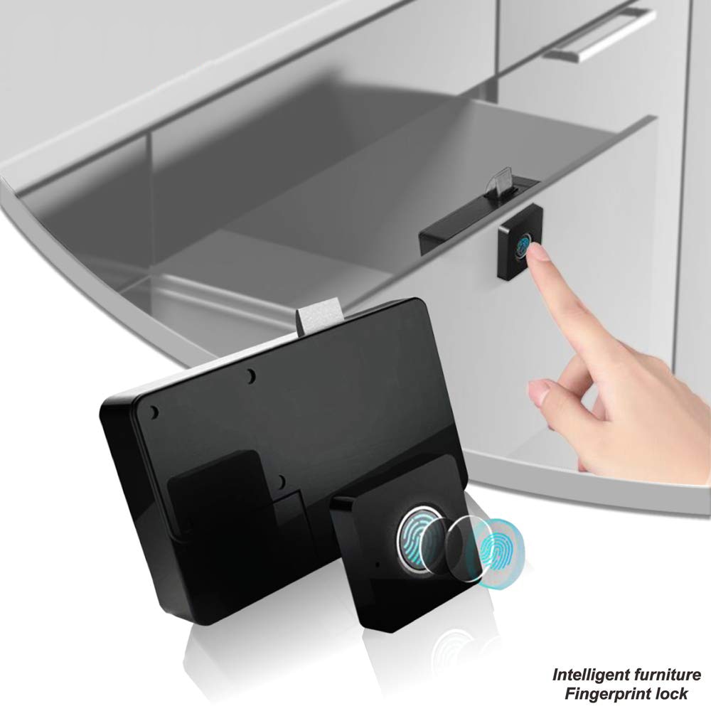 Fingerprint Lock Cabinet Locks Biometric Keyless Wooden Box Furniture Drawer Fingerprint Locks,Suitable for Home &Office (Black)