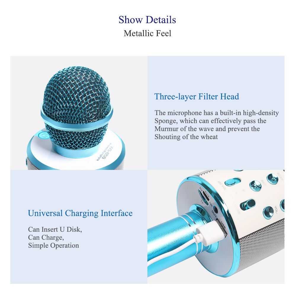 WS858 Microphone Bluetooth sans fil Mikrofon lecteur de musique micro avec trépied sac de rangement Bluetooth Microphone chantant karaoké