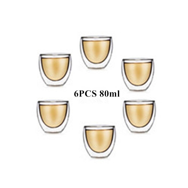 Double Wall Glass Clear Handmade Heat Resistant Tea Drink Cups Healthy Drink Mug Coffee Cups Insulated Shot Glass: 80ml  6PCS