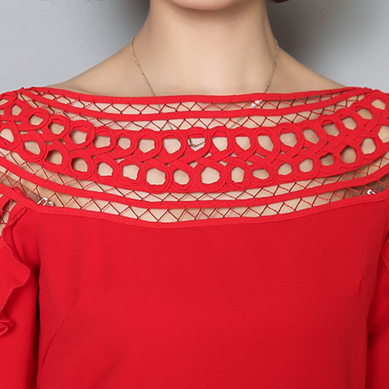 Blusas de gasa con volantes para Mujer, Tops de encaje calado, talla grande, verano,