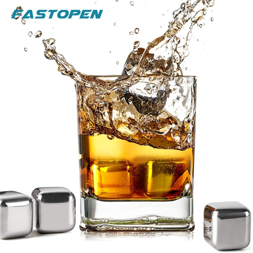 Kamienie whisky 304 stal nierdzewna wielokrotnego użytku chłodzenie metalowe kostki lodu z klipsem i zestaw pudełek do przechowywania Whiskey wino piwo napoje