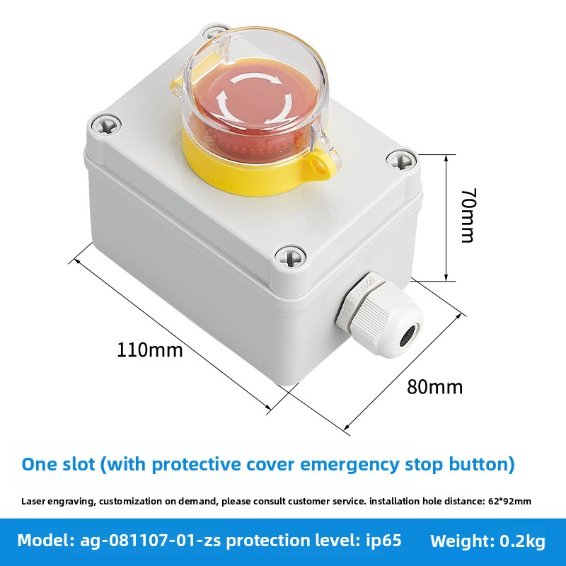 Push button switch, control box, mains switch, electrical control box, emergency start/stop indicator button, protective housing: Multi