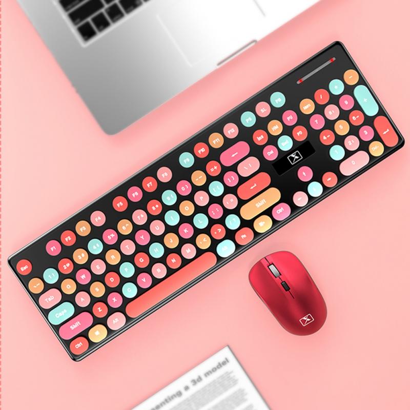 Wireless Keyboard and Mouse Combo, 2.4G Cute Round Mute Keyboard Mouse Set for Laptop, Computer,